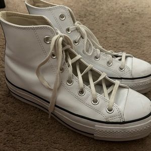 Platform white leather converse high tops